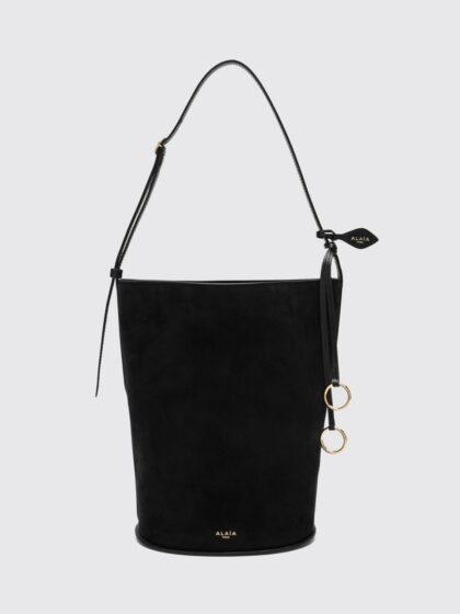 ALAÏA Hip Suede Sheepskin Bucket Bag with Charm
