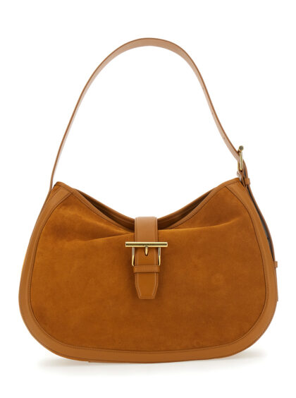 Alexander McQueen Brown Shoulder Bag with Adjustable Strap and T Buckle Closure on the Front in Suede Woman Calf - Women