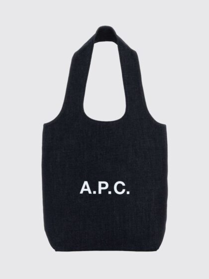 A. P.C. Ninon Small Tote Bag in Cotton Denim with Contrasting Printed Logo