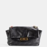 Balenciaga Darling Medium Flap Bag Black Calfskin Leather Hand - Women