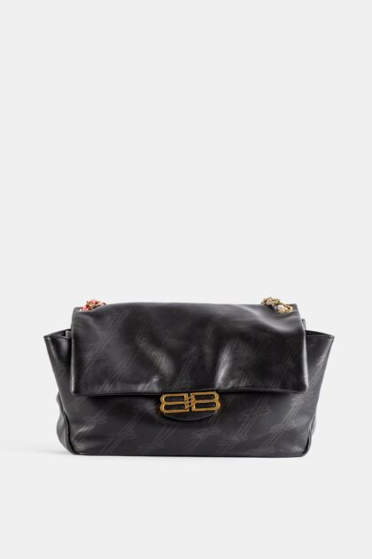 Balenciaga Darling Medium Flap Bag Black Calfskin Leather Hand - Women