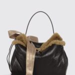 BALENCIAGA Leather And Shearling Rodeo Bag With Logo Bow