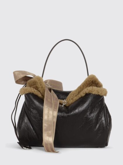 BALENCIAGA Leather And Shearling Rodeo Bag With Logo Bow