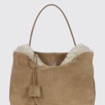 BALENCIAGA Suede And Shearling Rodeo Bag With Logo Bow