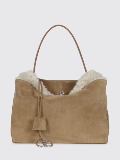 BALENCIAGA Suede And Shearling Rodeo Bag With Logo Bow