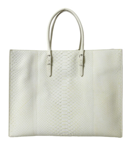 Balenciaga White Yellow Exotic Skin Leather Shopping Tote Papier Bag Pythonskin - Women