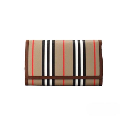 Burberry Hannah Icon Stripe Archive Tan E-Canvas Leather Wallet Crossbody Bag Gold - Women