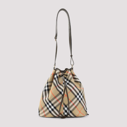 Burberry Medium Drawstring Bucket Shoulder Bag Nude & Neutrals Cotton - Women