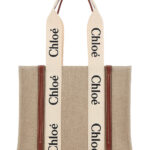 Chloé Handbag Woody Medium With Logo Lettering On The Front Beige Linen For Women Tote Bags - Women