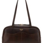 Dark Brown Leather Large Prada Carry Shoulder Bag Cacao Borse A Mano - Women