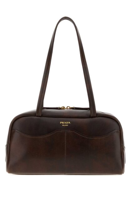 Dark Brown Leather Large Prada Carry Shoulder Bag Cacao Borse A Mano - Women