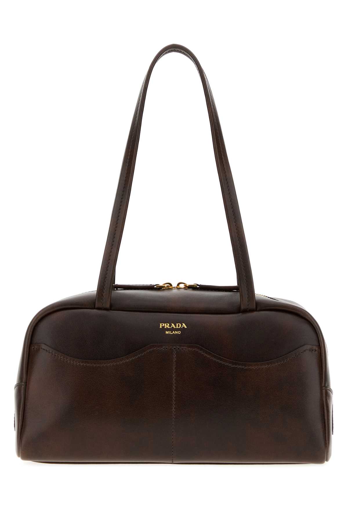 Dark Brown Leather Large Prada Carry Shoulder Bag Cacao Borse A Mano - Women