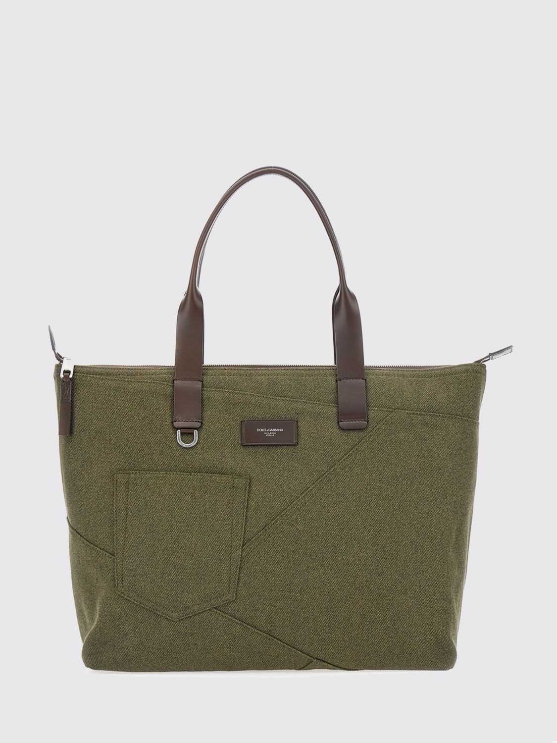DOLCE & GABBANA Adamo Green Cotton Twill Tote Bag with Leather Handles