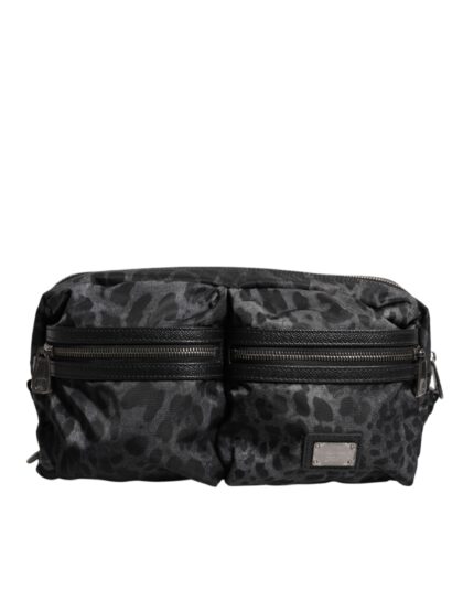 Dolce & Gabbana Black Gray Leopard Dg Logo Belt Waist Fanny Pack Bag And Nylon Calf Leather Pp Pc - Men
