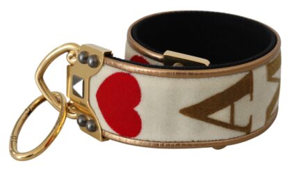 Dolce & Gabbana Gold White Textile Leather Amore Shoulder Strap Bag - Women