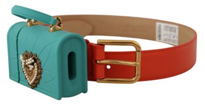 Dolce & Gabbana Orange Leather Devotion Heart Micro Bag Headphones Belt - Women