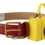 Dolce & Gabbana Red Leather Yellow Devotion Heart Bag Buckle Belt - Women