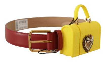 Dolce & Gabbana Red Leather Yellow Devotion Heart Bag Buckle Belt - Women