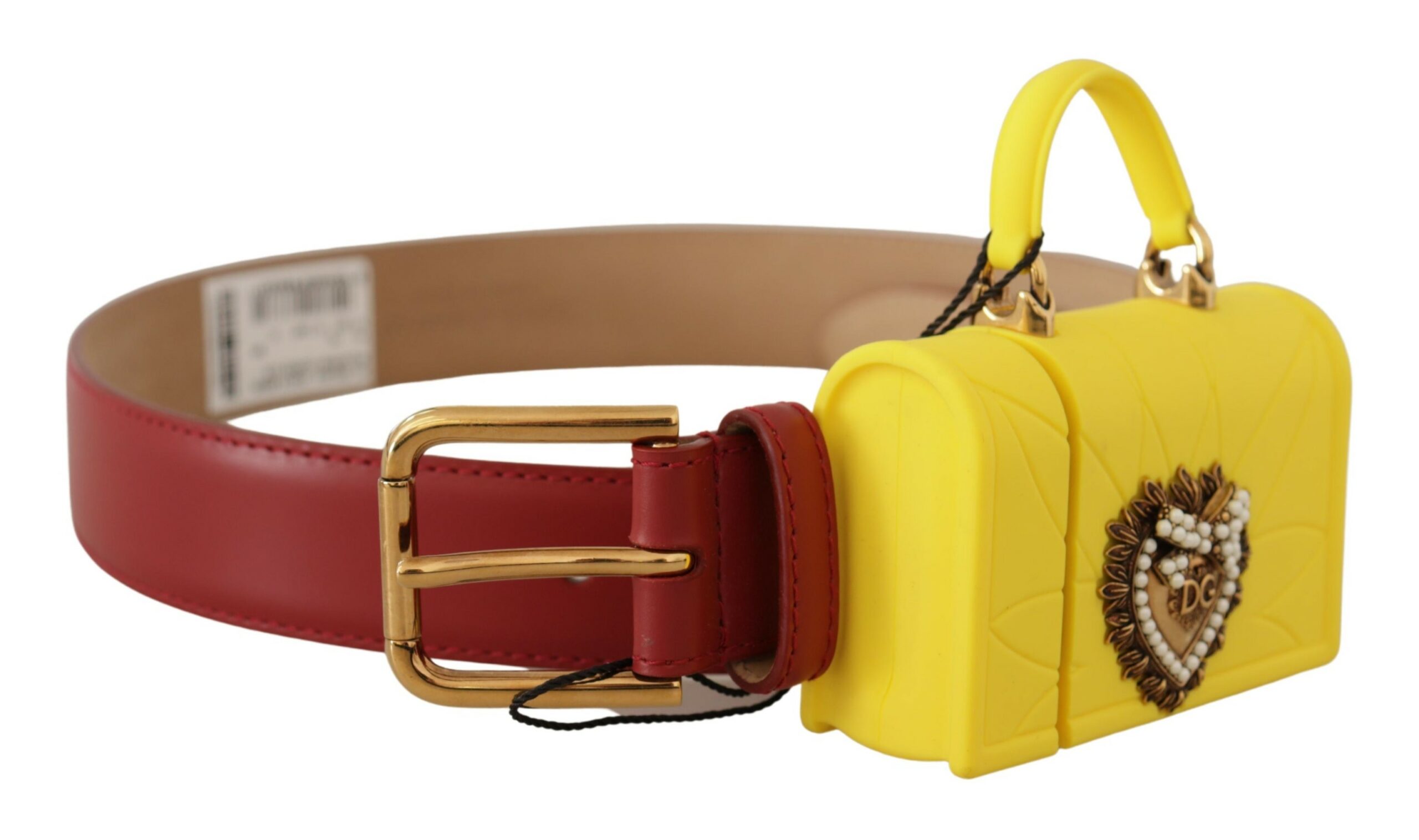 Dolce & Gabbana Red Leather Yellow Devotion Heart Bag Buckle Belt - Women