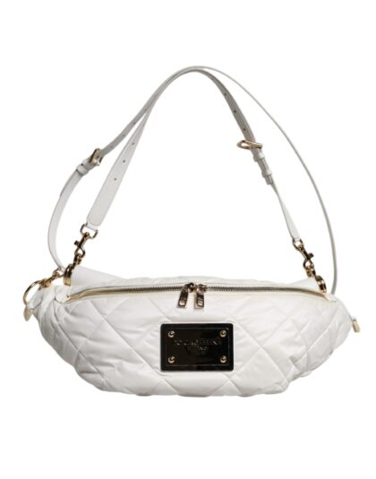 Dolce & Gabbana White Quilted Logo Plaque Belt Waist Fanny Pack Bag Polyester - Women