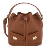 Ferragamo Drawstring Brown Calf Shoulder Bags - Women