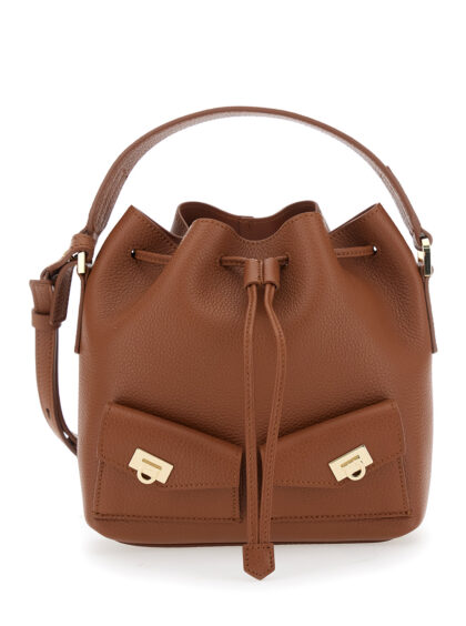Ferragamo Drawstring Brown Calf Shoulder Bags - Women