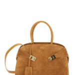 Ferragamo Handbag Hug Small With Logo And Gancini Buckles On The Front Suede Beige Woman Goat Calf Hand Bags - Women