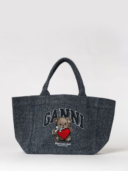 GANNI Denim Large Bear Tote Bag In Organic Cotton Tweed
