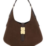 Ganni Kat Large Brown Shoulder Bag With Butterfly Plaque On Front In Suede Women - Women