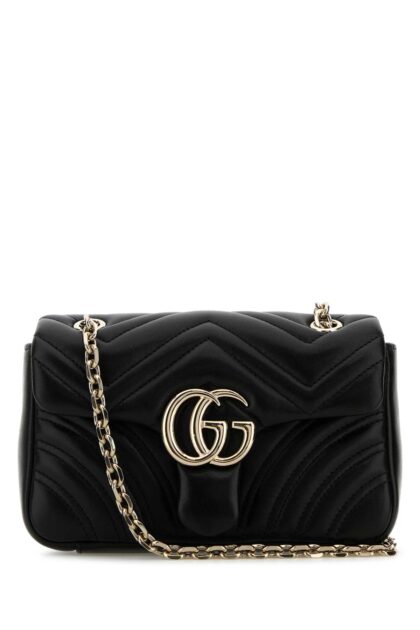 Gucci Black Nappa Leather Small Gg Marmont Shoulder Bag Blackblackblack Lamb Borse A Tracolla - Women