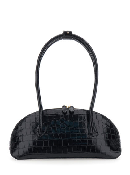 Liffner Shoulder Bag Ew Dome with Round Top Handles and Crocodile-Effect in Black Leather for Women Calf - Women
