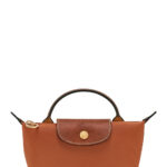 Longchamp Handbag Le Pliage Original With Logo Engraved On The Front Leather And Brown Canvas For Women Beige Polyamide Mini Bags - Women