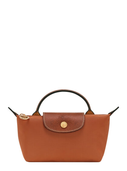 Longchamp Handbag Le Pliage Original With Logo Engraved On The Front Leather And Brown Canvas For Women Beige Polyamide Mini Bags - Women