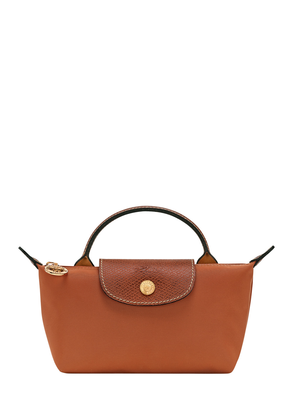 Longchamp Handbag Le Pliage Original With Logo Engraved On The Front Leather And Brown Canvas For Women Beige Polyamide Mini Bags - Women