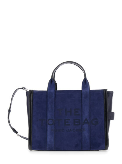 Marc Jacobs Handbag The Medium Tote with Logo Lettering on Front and Adjustable Removable Suede Strap Blue Women Blu Cow Leather Hand Bags - Women