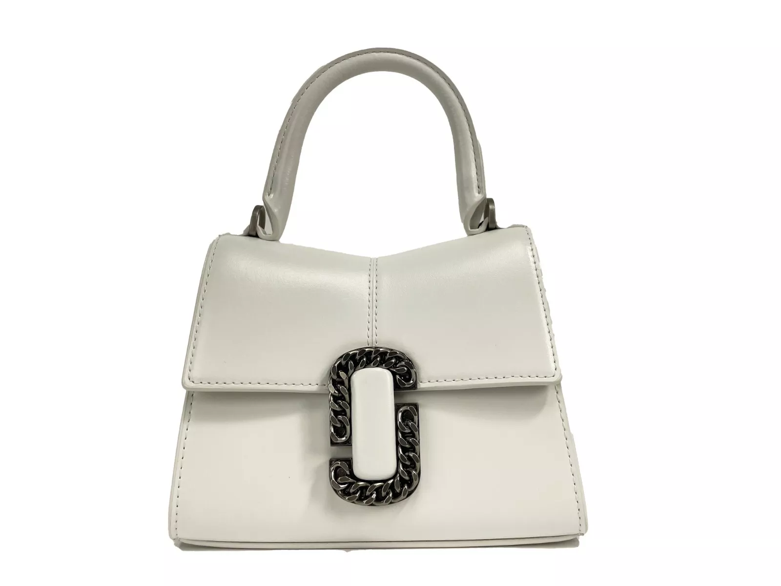Marc Jacobs The St Mini Top Handle Satchel Crossbody Bag Silver Leather - Women