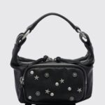 Margesherwood Mini Leather Hobo Bag with Studs, Fringes and Star Embroidery
