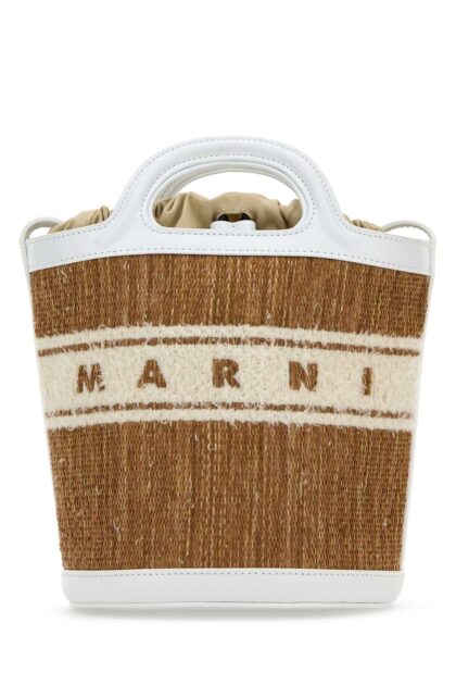 Marni Two-Tone Raffia And Leather Tropicalia Bucket Bag Ecruwhite Borse A Secchiello - Women