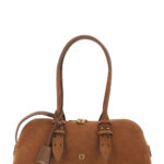 Pinko Large Bowling Horizontal Shoulder Bag with Adjustable and Removable Strap Brown Leather Lock Detail for Women - Women