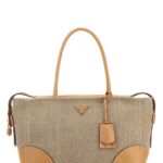 Prada Cappuccino Canvas Shopping Bag Corda+naturale Borse A Mano - Women