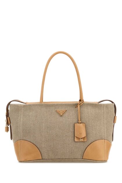 Prada Cappuccino Canvas Shopping Bag Corda+naturale Borse A Mano - Women