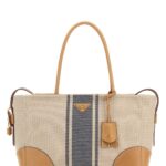 Prada Sand Canvas Large Shopping Bag Naturale+baltico Borse A Mano - Women