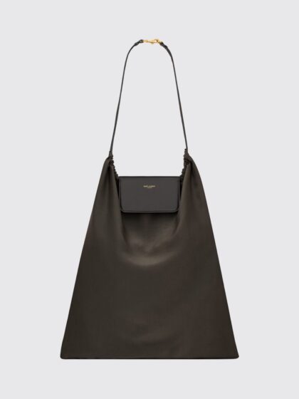 SAINT LAURENT Silk Shoulder Bag with Leather Handle and Removable Strap