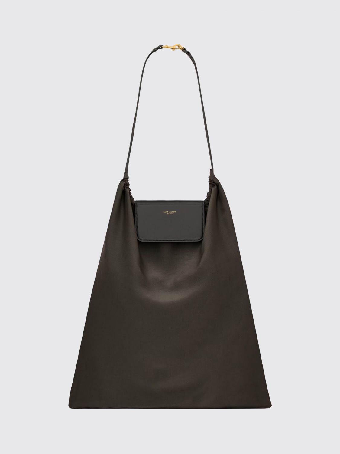 SAINT LAURENT Silk Shoulder Bag with Leather Handle and Removable Strap