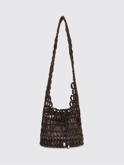 STAUD Coronado Wooden Net Crossbody Bag with Tie Closure