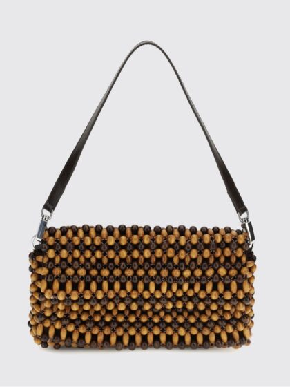 STAUD Timmy Beaded Wood Shoulder Bag with Removable Leather Handle