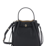 Tory Burch Bucket Bag Romy With Adjustable Strap And Logo Plate On Front Grained Black Leather For Women Cow Hand - Women