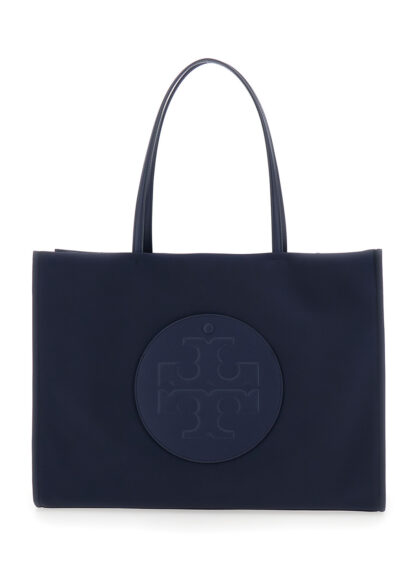Tory Burch Ella Blue Large Tote Bag with Tonal Logo Detail in Tech Fabric Woman Blu Nylon - Women
