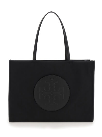Tory Burch Ella Large Tote Bag with Tone-on-Tone Logo Detail in Black Tech Fabric for Women Nylon - Women