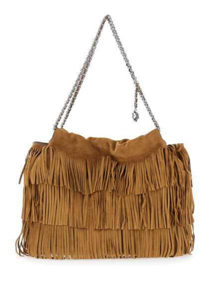 Tory Burch Fleming Brown Shoulder Bag With Chain Strap And Fringe Design In Suede Woman - Women